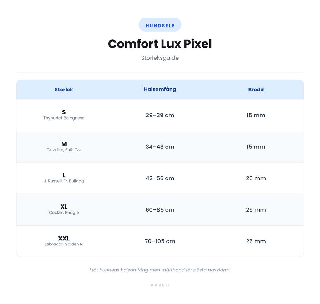 Storleksguide - Comfort Lux Pixel
