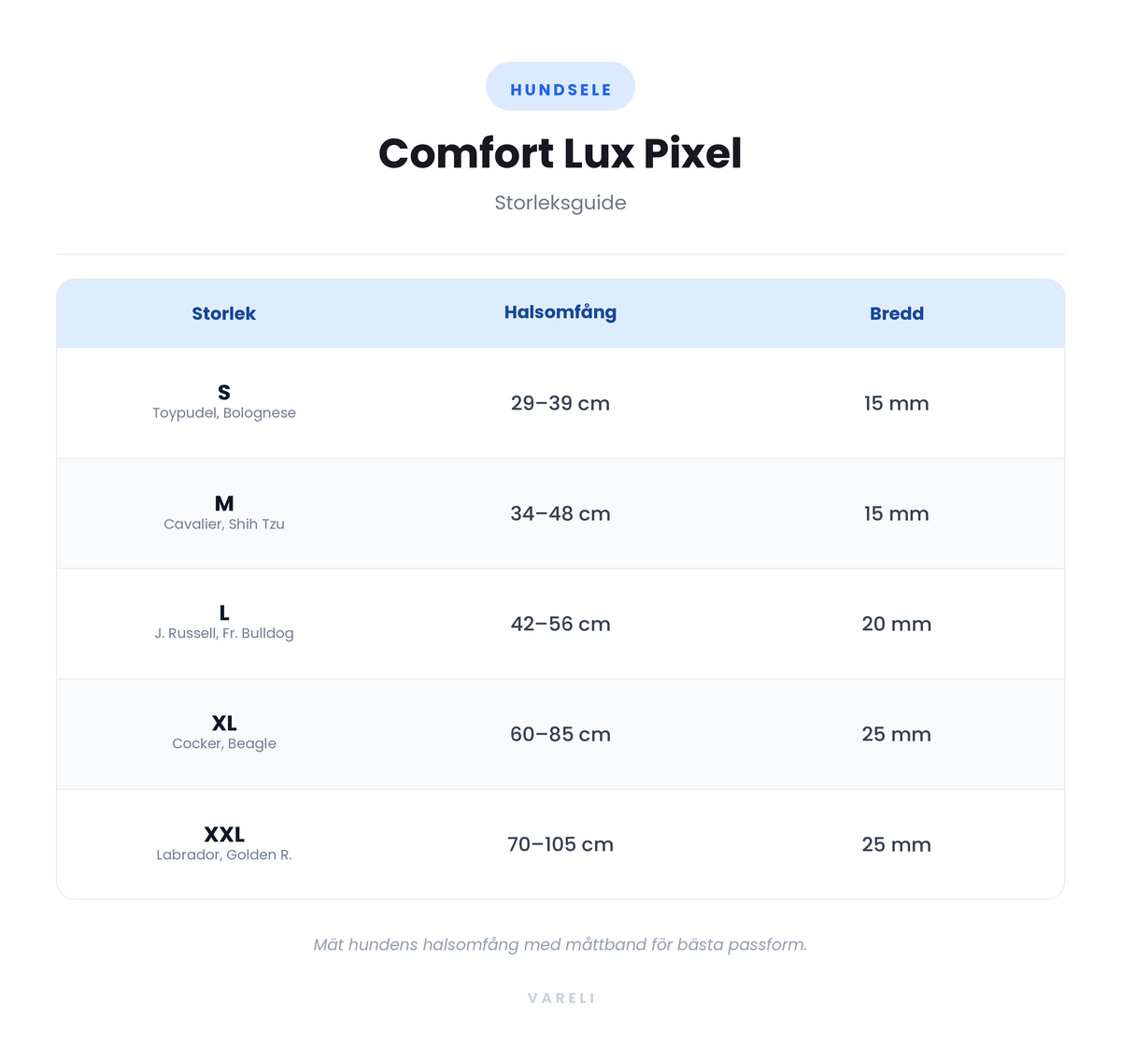 Storleksguide - Comfort Lux Pixel