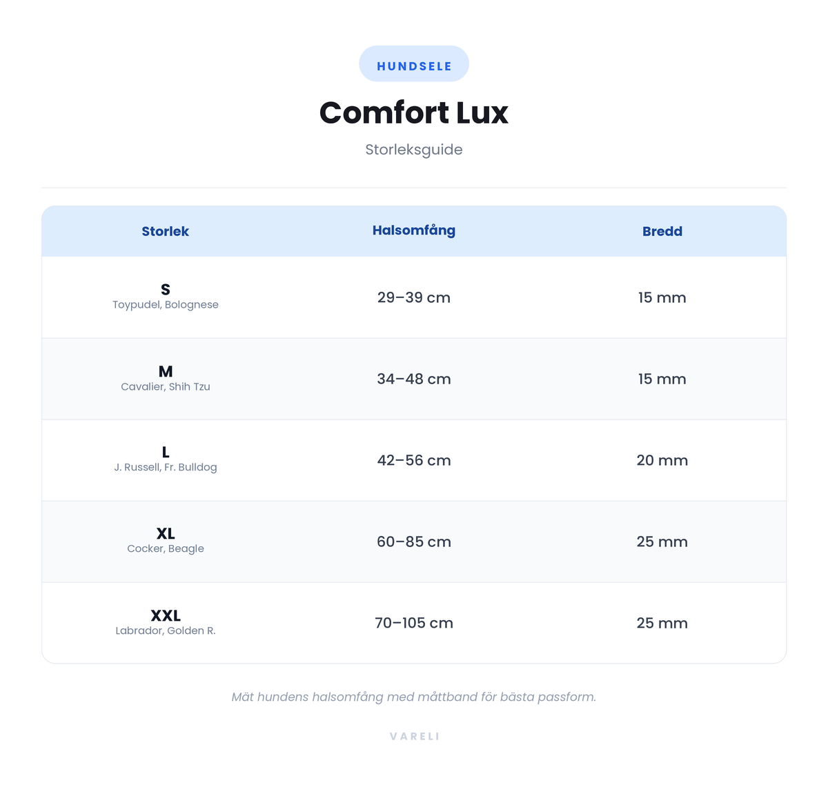 Storleksguide - Comfort Lux