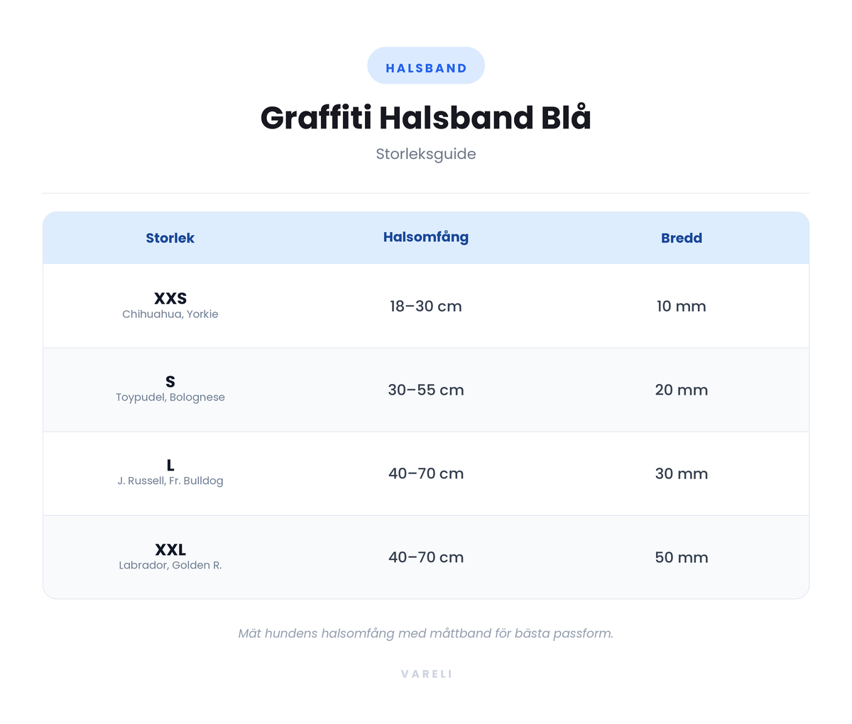 Storleksguide - Graffiti Halsband Blå