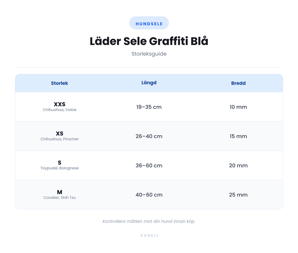 Storleksguide - Läder Sele Graffiti Blå